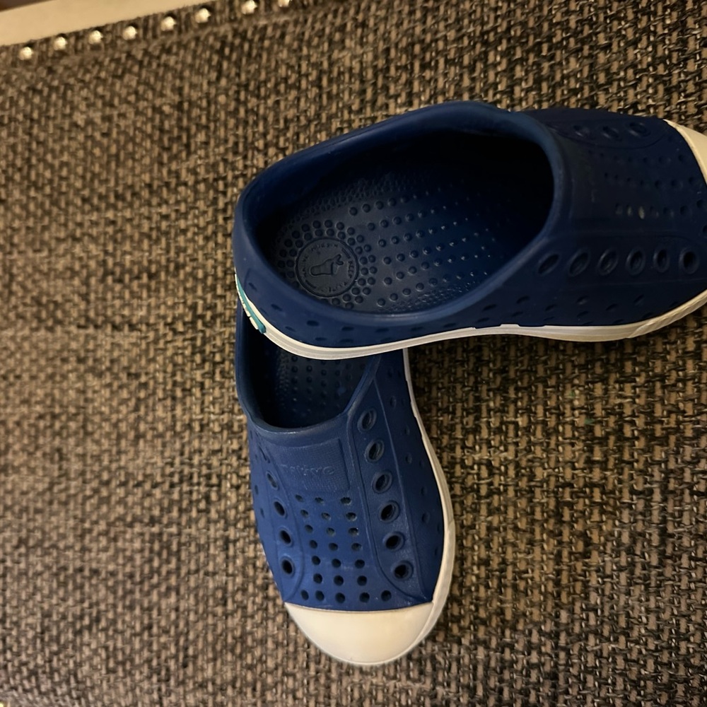Native Shoes Kids Navy Blue Water Shoes with White Toe
